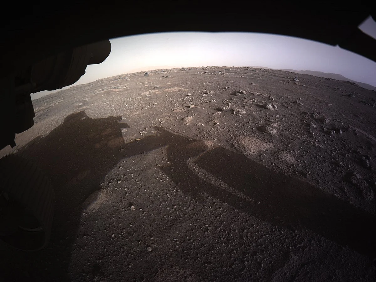 NASA photo released on 19 February, 2021, shows an image from NASA’s Perseverance rover as it landed on the surface of Mars on 18 February, 2021.