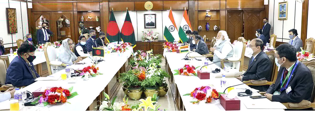 PM Sheikh Hasina and her Indian counterpart Narendra Modi hold a bilateral meeting at PM office, Dhaka.