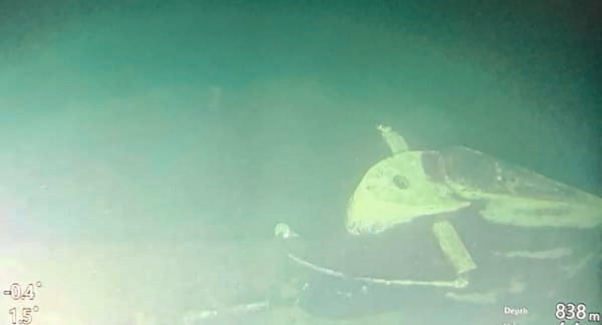 This handout photo taken on 25 April, 2021 and released by the Indonesia Military shows parts of the missing submarine which has been found cracked apart on the seafloor in waters off Bali
