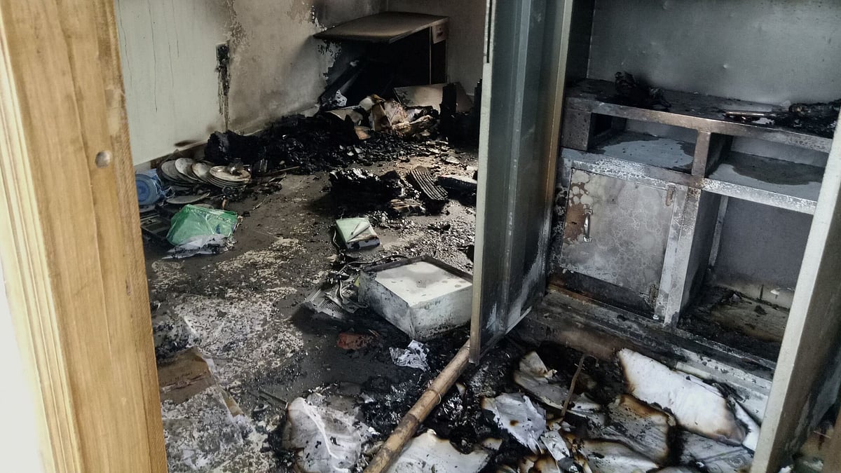Office of assistant commissioner (land) at Salhta upazila, Faridpur was vandalised and torched. The photo is taken on 6 April 2021 morning