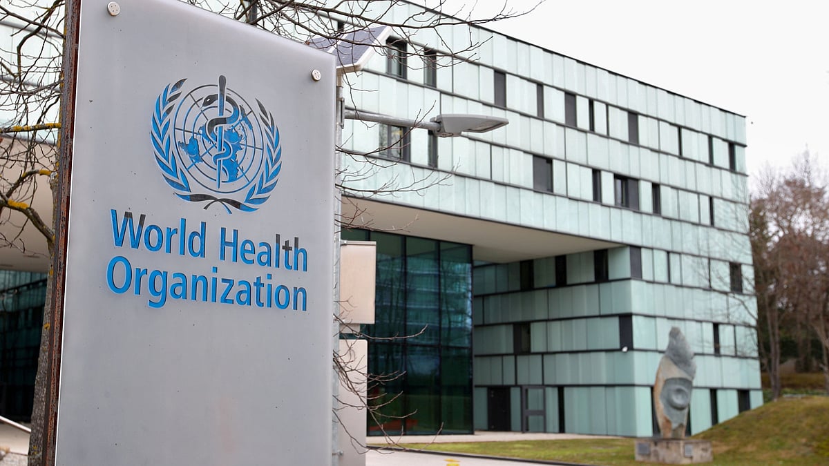 A logo is pictured outside a building of the World Health Organization (WHO) during an executive board meeting on update on the coronavirus outbreak, in Geneva, Switzerland, 6 February 2020.