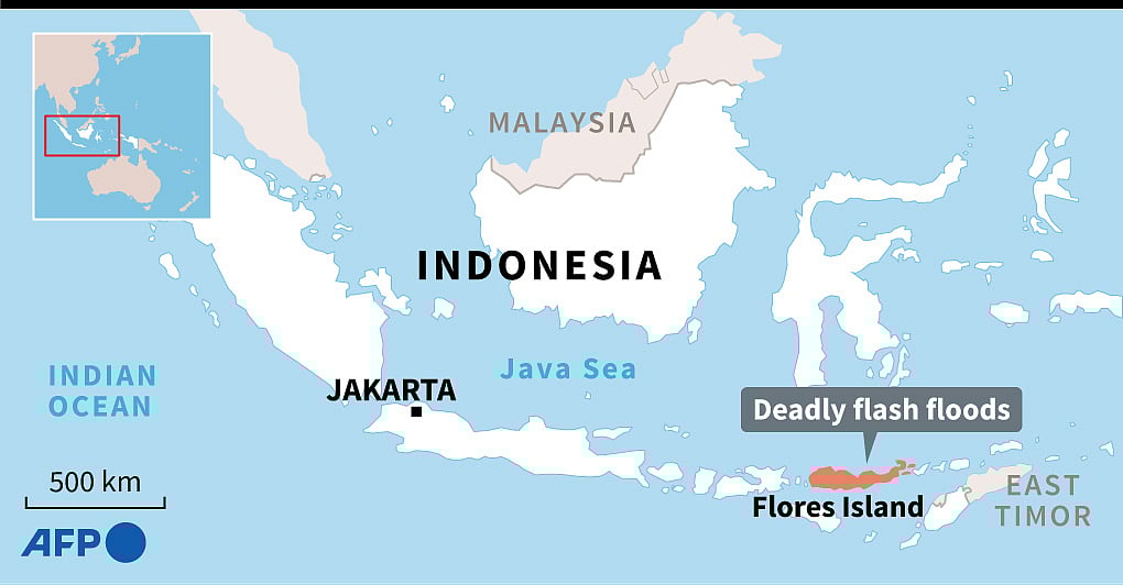 Map of Indonesia locating Flores Island, hit by deadly flash floods