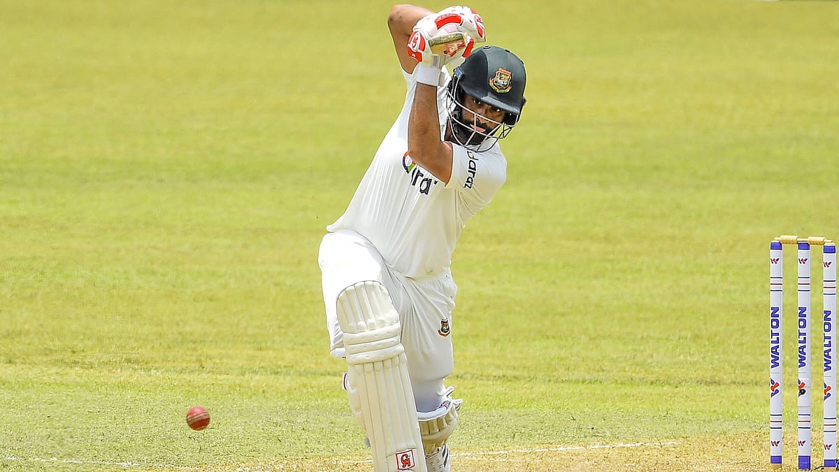 Bangladesh's Tamim Iqbal plays a shot during the first day of the first Test cricket match between Sri Lanka and Bangladesh at the Pallekele International Cricket Stadium in Kandy on 21 April 2021