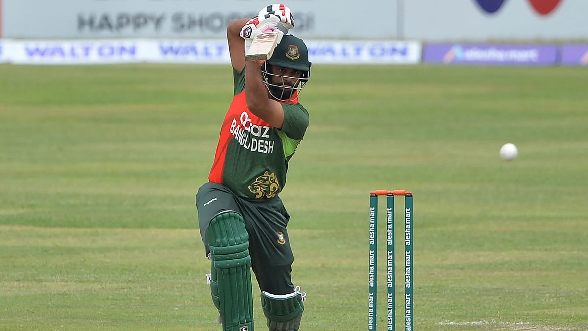 Bangladesh's skipper Tamim Iqbal plays a shot during the second one-day international (ODI) cricket match between Bangladesh and Sri Lanka at the Sher-e-Bangla National Cricket Stadium in Dhaka on 25 May, 2021