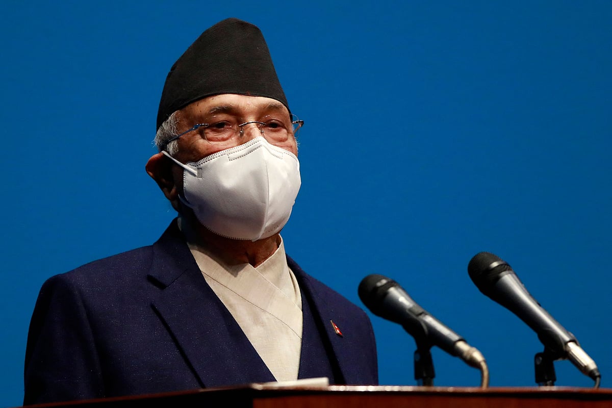 Nepal's Prime Minister KP Sharma Oli speaks at the parliament in Kathmandu on 10 May, 2021