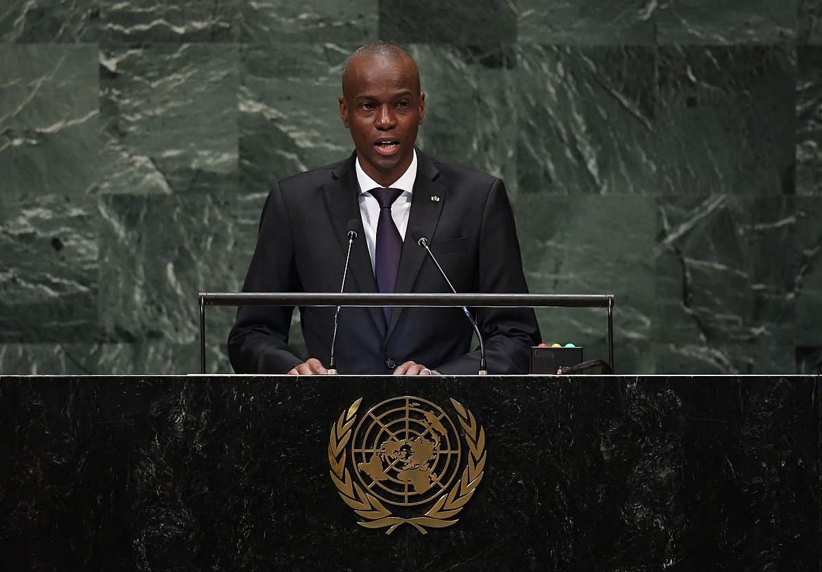 In this file photo taken on 27 September 2018 Jovenel Moise, president of Haiti, addresses the 73rd session of the General Assembly at the United Nations in New York.