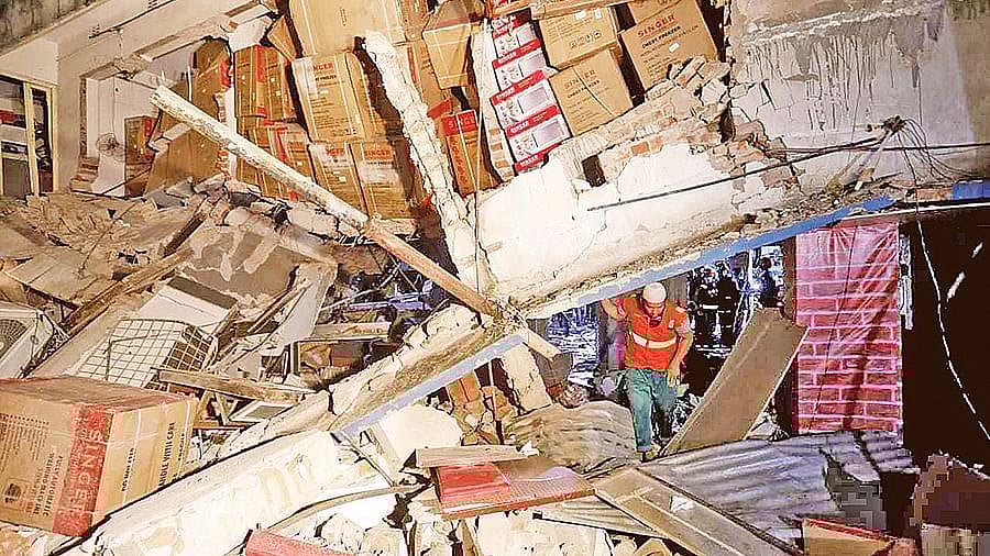 The back of the building in Moghbazar which was destroyed by a blast