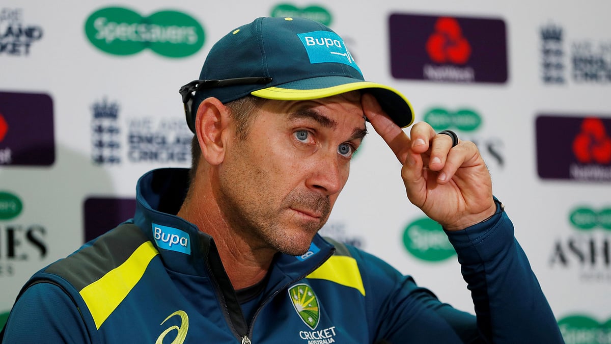Australia head coach Justin Langer during a press conference at Kia Oval, London, Britain on 10 September 2019