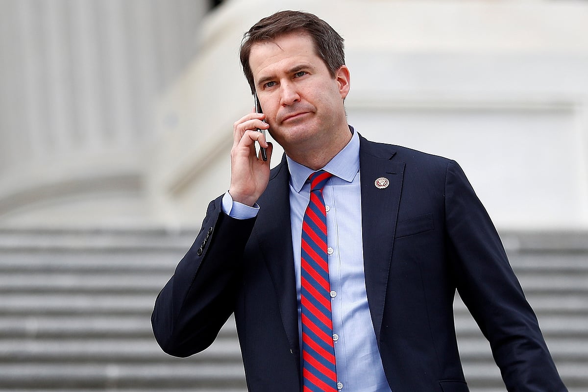 Rep. Seth Moulton (D-MA) descends down the House entrance stairs following the Friends of Ireland reception on Capitol Hill in Washington, US, 12 March 2020
