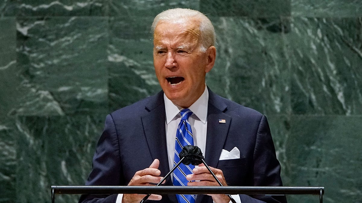 US President Joe Biden addresses the 76th Session of the UN General Assembly in New York on 21 September 2021.