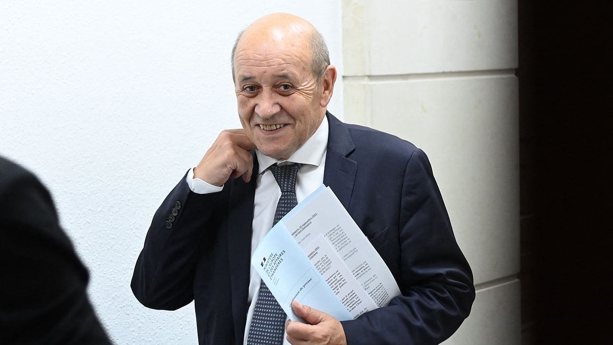 French European and foreign affairs minister Jean-Yves Le Drian smiles as he leaves after addressing a press conference with his Hungarian counterpart in Budapest on 10 September 2021