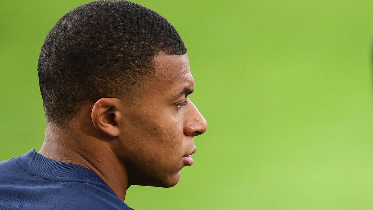 France's forward Kylian Mbappe reacts as he takes part in a training session at the Meineau stadium in Strasbourg, eastern France, on 31 August, 2021