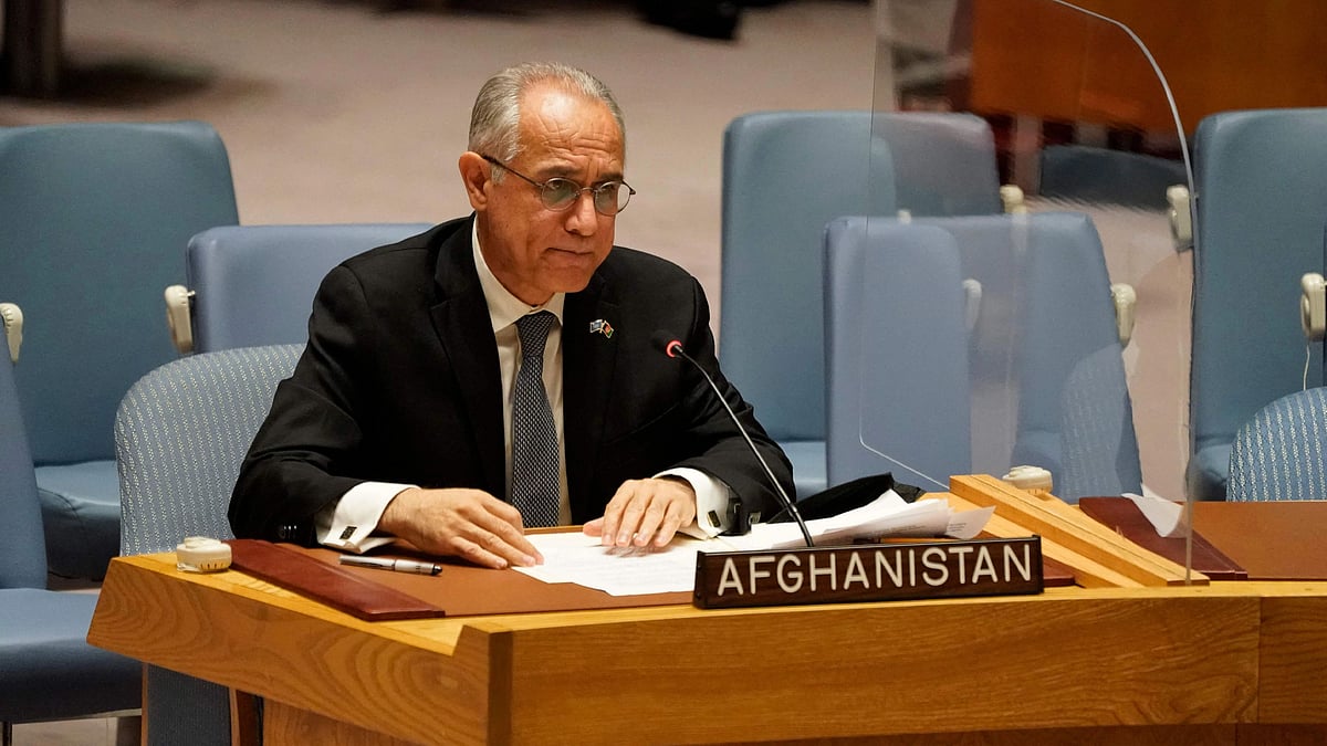In this file photo former permanent representative of Afghanistan to the United Nations, Ghulam Isaczai speaks during a UN security council meeting on Afghanistan on 16 August, 2021 at the United Nations in New York