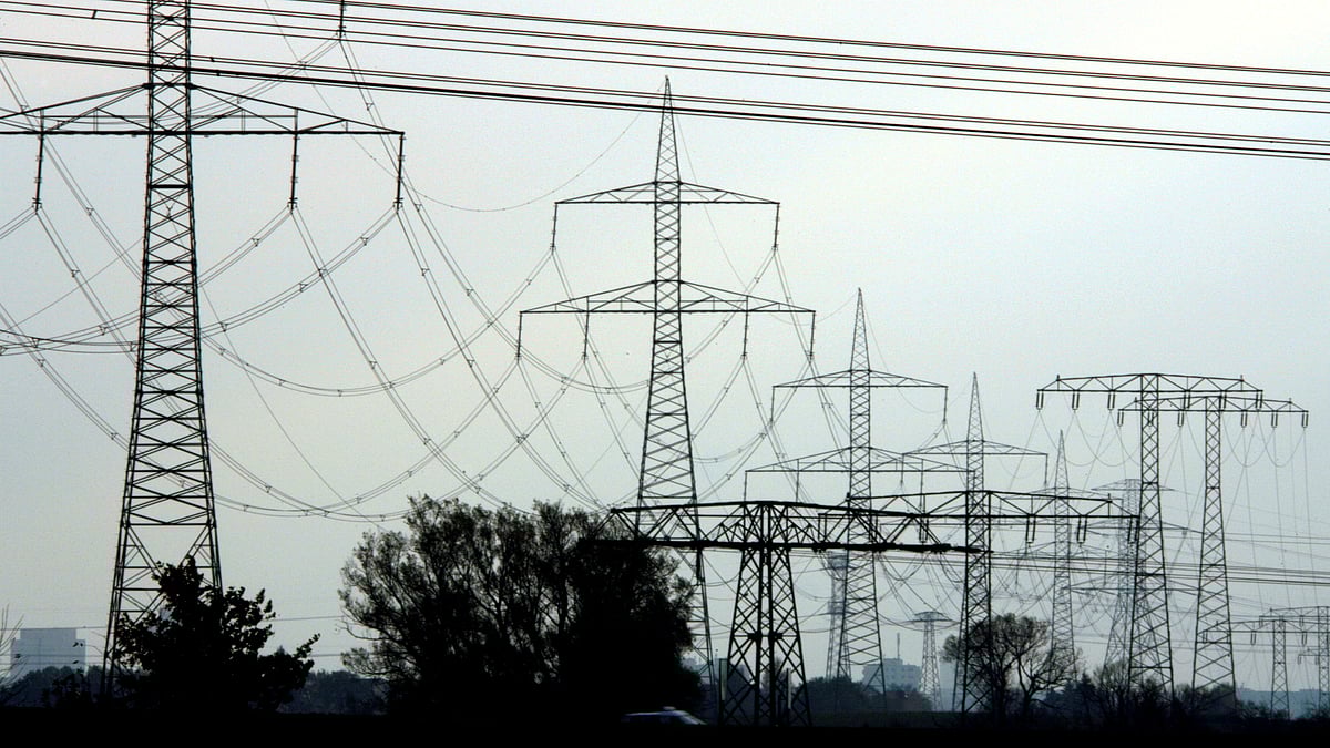High-voltage power lines and electricity pylons