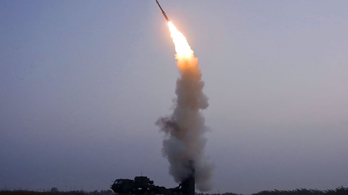 This picture taken on 30 September, 2021 and released from North Korea's official Korean Central News Agency (KCNA) on October 1 shows a test-fire of a "newly developed" anti-aircraft missile carried out by the Academy of Defence Science of the DPRK