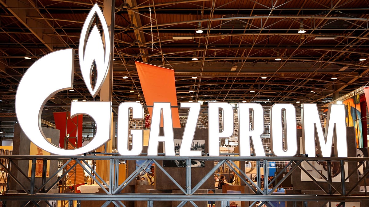 The logo of Gazprom is pictured at the 26th World Gas Conference in Paris, France, on 2 June 2015