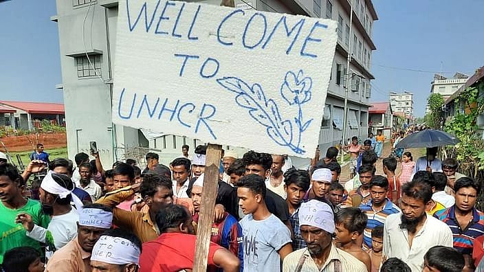 The procession of the Rohingyas welcoming the UN's decision to join in providing humanitarian assistance in Bhasan Char on 10 October, 2021