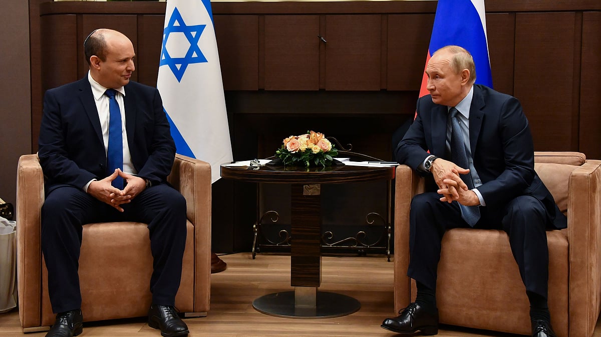 Russian president Vladimir Putin attends a meeting with Israeli prime minister Naftali Bennett in Sochi, Russia on 22 October 2021