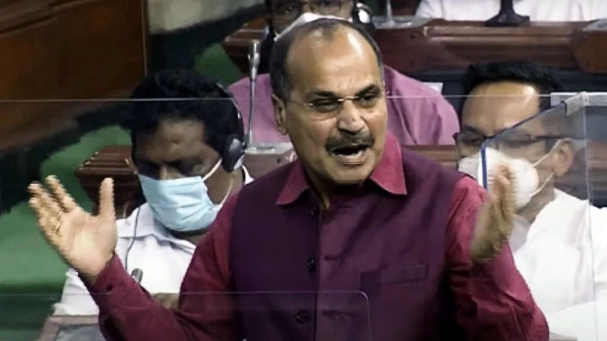 Leader of Congress in Lok Sabha Adhir Ranjan Chowdhury speaks during the Monsoon session of Parliament, in New Delhi on 10 August 2021