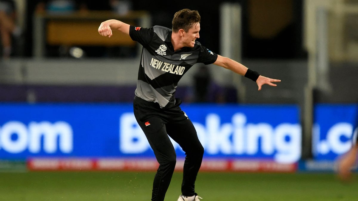 New Zealand's Adam Milne celebrates after taking the wicket of India's Rishabh Pant (not pictured) during the ICC men’s Twenty20 World Cup cricket match between India and New Zealand at the Dubai International Cricket Stadium in Dubai on 31 October 2021.