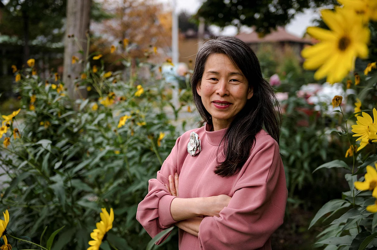 Vietnamese-Canadian author Kim Thuy poses for a portrait at her home in Longueuil, Quebec on 14  October, 2021