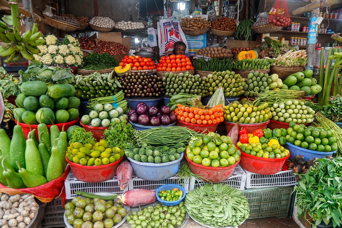 A vegetable shop pictured from Hatirpool bazar in Dhaka.