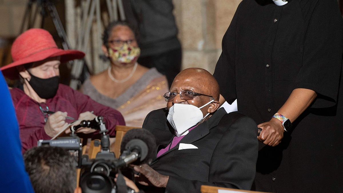 Desmond Tutu, Anglican Archbishop Emeritus and Nobel Peace Laureate, arrives for a service at St. GeorgeÕs Cathedral to celebrate his 90th birthday, in Cape Town, on 7 October 2021