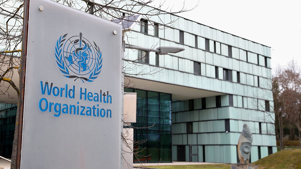 A logo is pictured outside a building of the World Health Organization (WHO) in Geneva, Switzerland, 6 February 2020