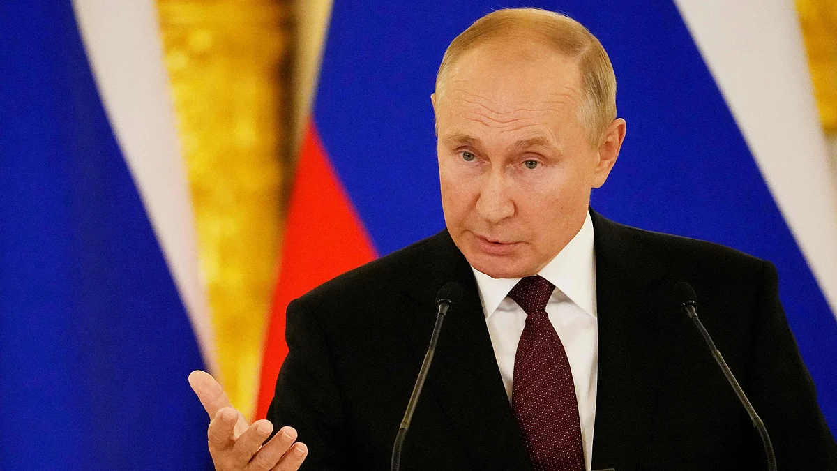 Russian president Vladimir Putin speaks during a joint news conference with German Chancellor after their talks at the Kremlin in Moscow, 20 August, 2021