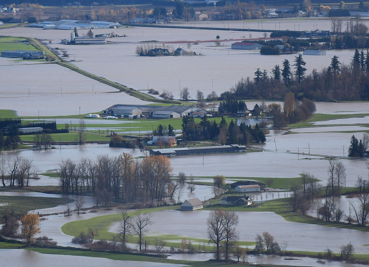 A view of flooding in the Sumas Prairie area of Abbotsford British Columbia, Canada, on 17 November 2021