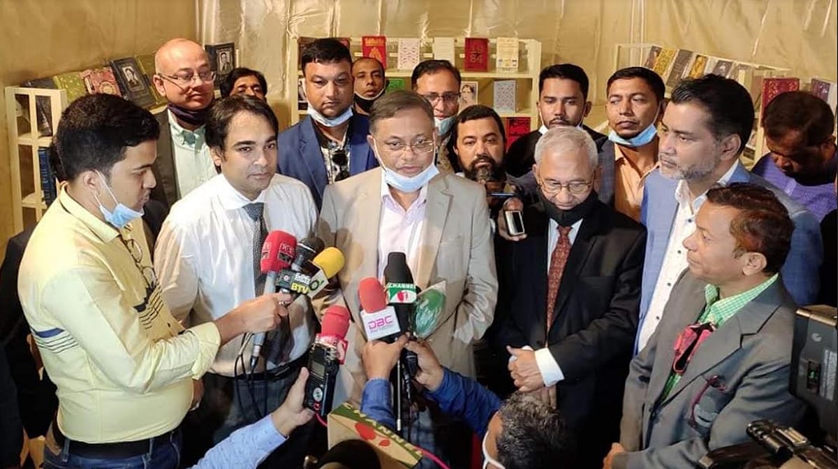 Information and broadcasting minister Hasan Mahmud talks to media prior to participating in the function of Bangladesh-Russia 50 year’s diplomatic relations, held on the Chittagong Club premises on 4 December 2021