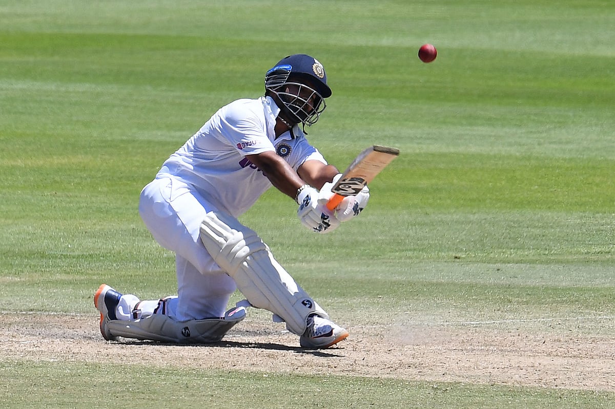 India's Rishabh Pant hits a six during the third day of the third Test cricket match between South Africa and India at Newlands stadium in Cape Town on 13 January, 2022