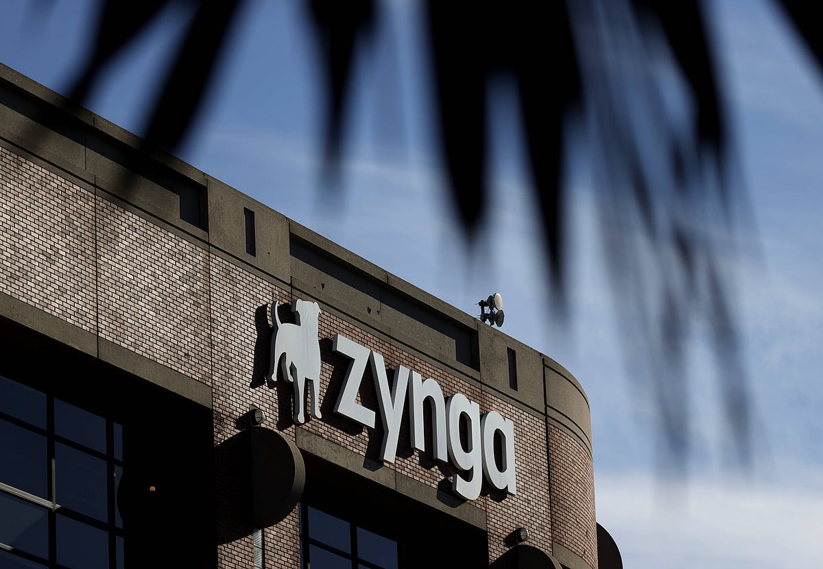 A sign in posted in front of the Zynga headquarters on 10 January, 2022 in San Francisco, California