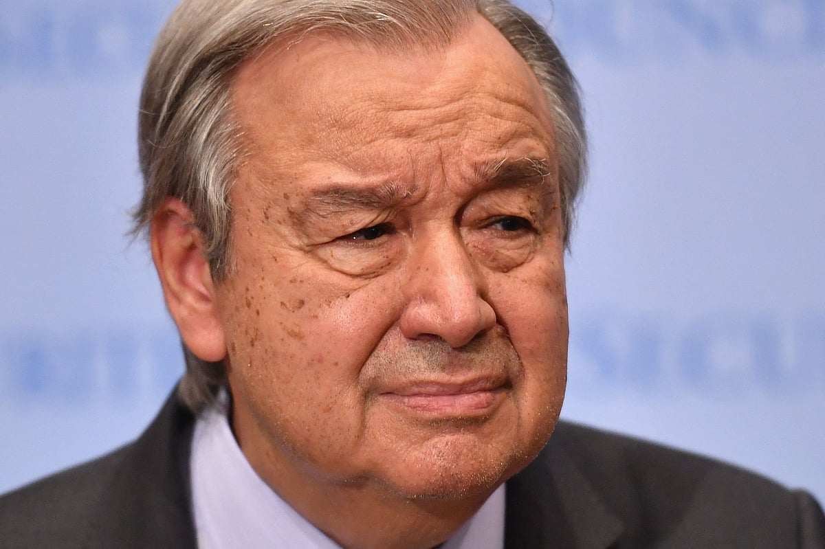 UN Secretary-General Antonio Guterres speaks during a press conference at the United Nations headquarters in New York City on 22 February, 2022