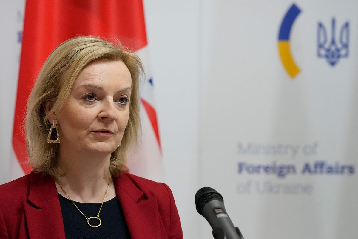 British foreign minister Liz Truss attends a joint news conference following their talks with Ukrainian Foreign Minister in Kyiv, on 17 February, 2022