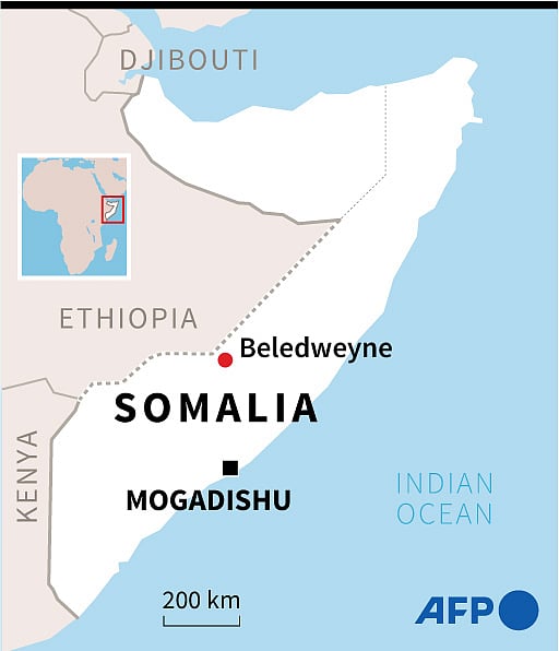 Map of Somalia locating Beledweyne