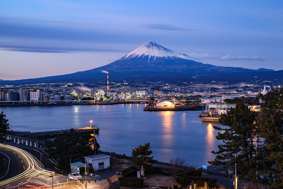This long exposure image shows Mount Fuji, Japan's highest mountain