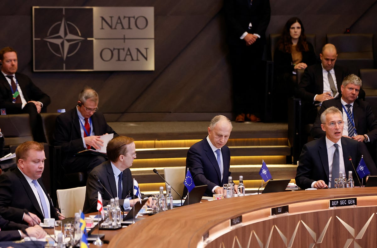 NATO Secretary-General Jens Stoltenberg speaks during a NATO Defence Ministers meeting in Brussels, Belgium, 16 March 2022.