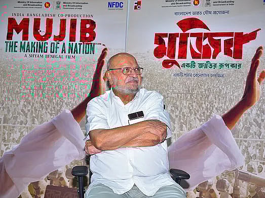 Shyam Benegal at a press conference for 'Mujib'