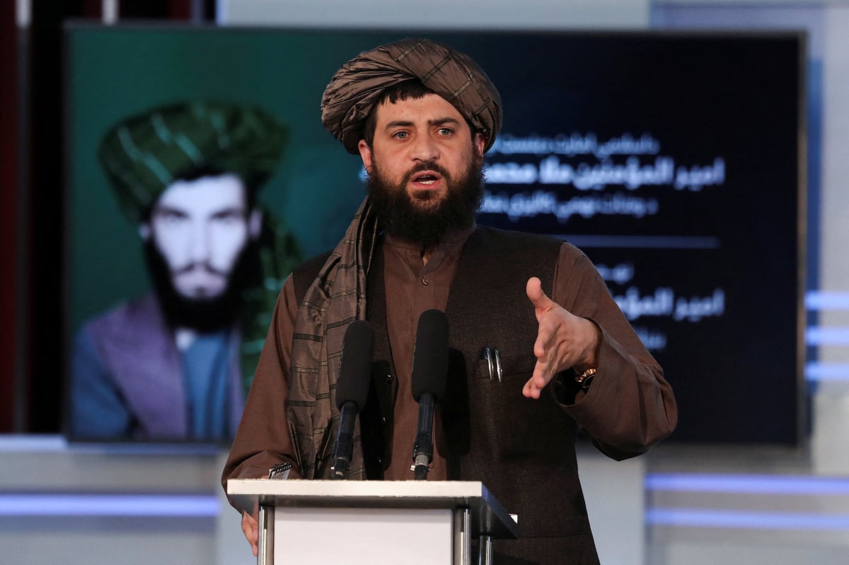 Afghan Taliban's Acting Minister of Defense Mullah Mohammad Yaqoob speaks during the death anniversary of Mullah Mohammad Omar, the late leader and founder of the Taliban, in Kabul, Afghanistan on 24 April, 2022