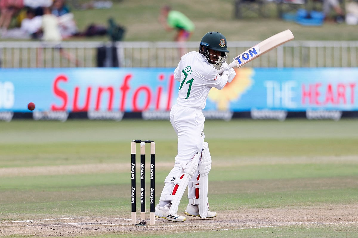 Bangladesh's Mahmudul Hasan Joy watches the ball after playing a shot leading to his dismissal during the third day of the first Test cricket match against South Africa at the Kingsmead stadium in Durban on Saturday.