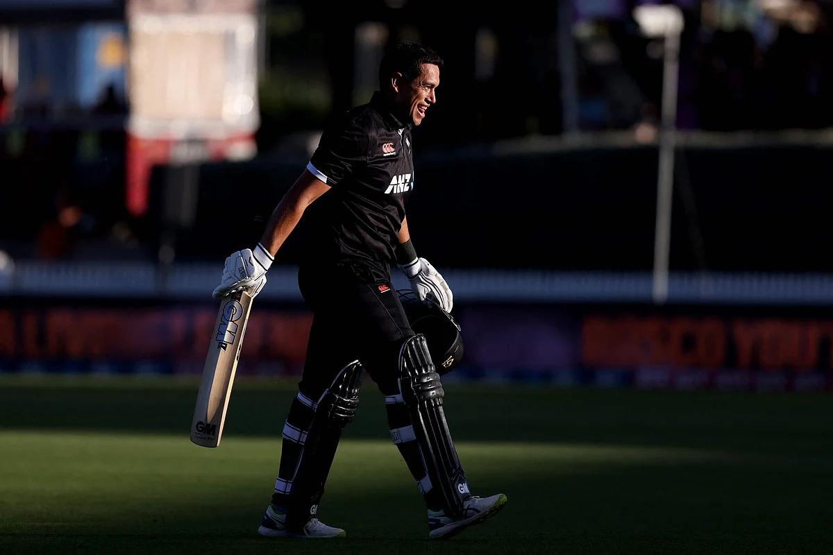New Zealand’s Ross Taylor returns to the pavilion after playing his final innings in international cricket at the Seddon Park in Hamilton on 4 April, 2022.