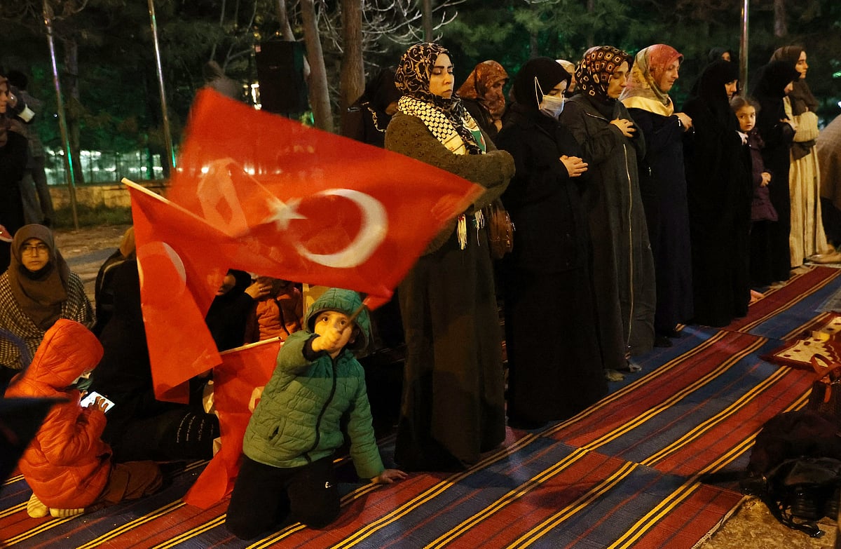 Muslim women's perform funeral pray in front Israeli Embassy in Ankara on 16 April, 2022