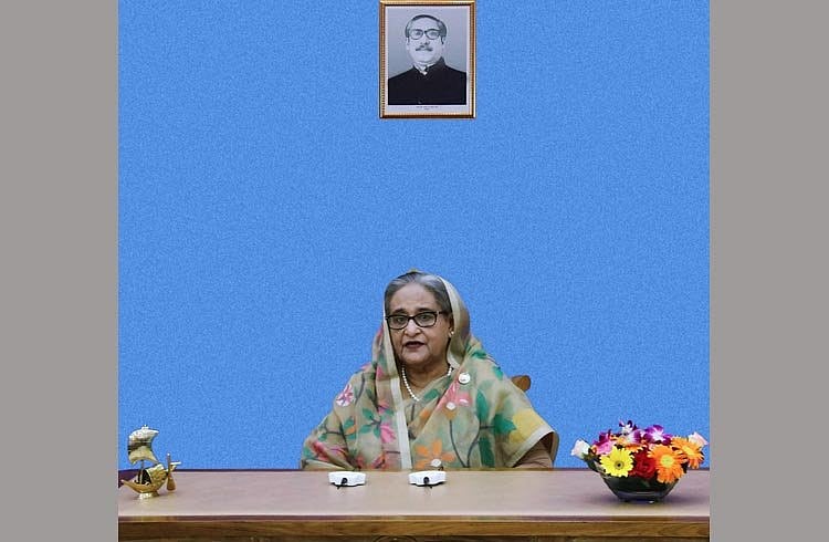 Prime Minister Sheikh Hasina addresses the High-level Segment in the 75th World Health Assembly on 22 May 2022. The Assembly is being held in Geneva, Switzerland, on 22-28 May 2022