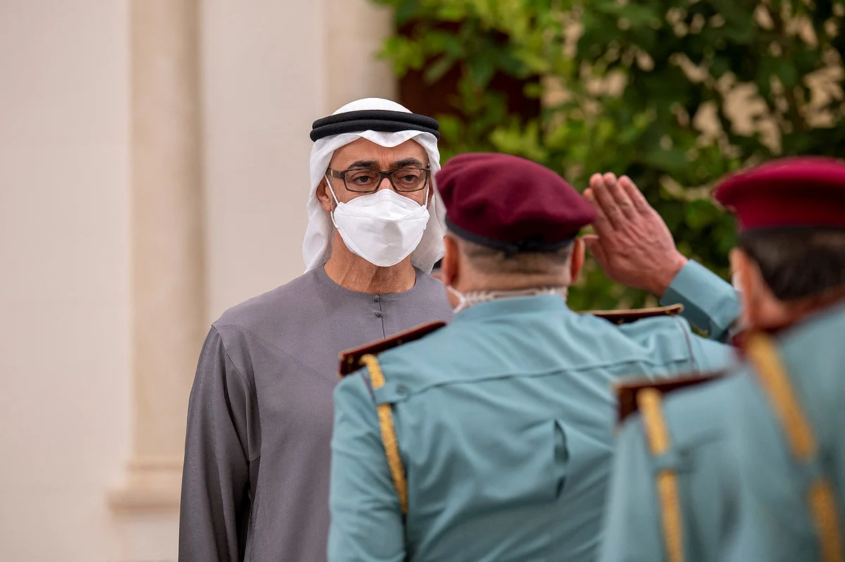 Abu Dhabi's Crown Prince Sheikh Mohammed bin Zayed Al Nahyan receives mourners after the death of President of the United Arab Emirates Sheikh Khalifa bin Zayed Al Nahyan at Al Mushrif Palace in Abu Dhabi, United Arab Emirates, 14 May, 2022