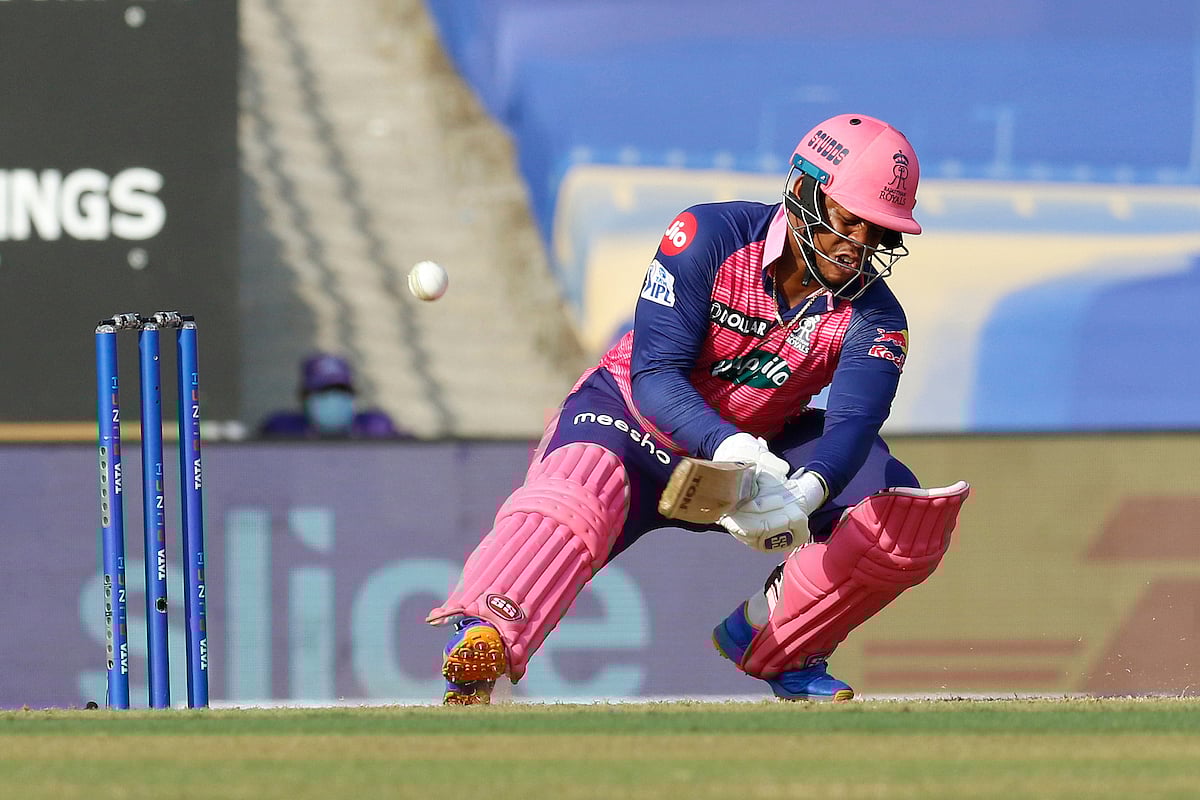 Rajasthan Royals Shimron Hetmyer plays a shot during the IPL 2022 match between Mumbai Indians and Rajasthan Royals, at Dr DY Patil Sports Academy, in Mumbai on 9 April, 2022