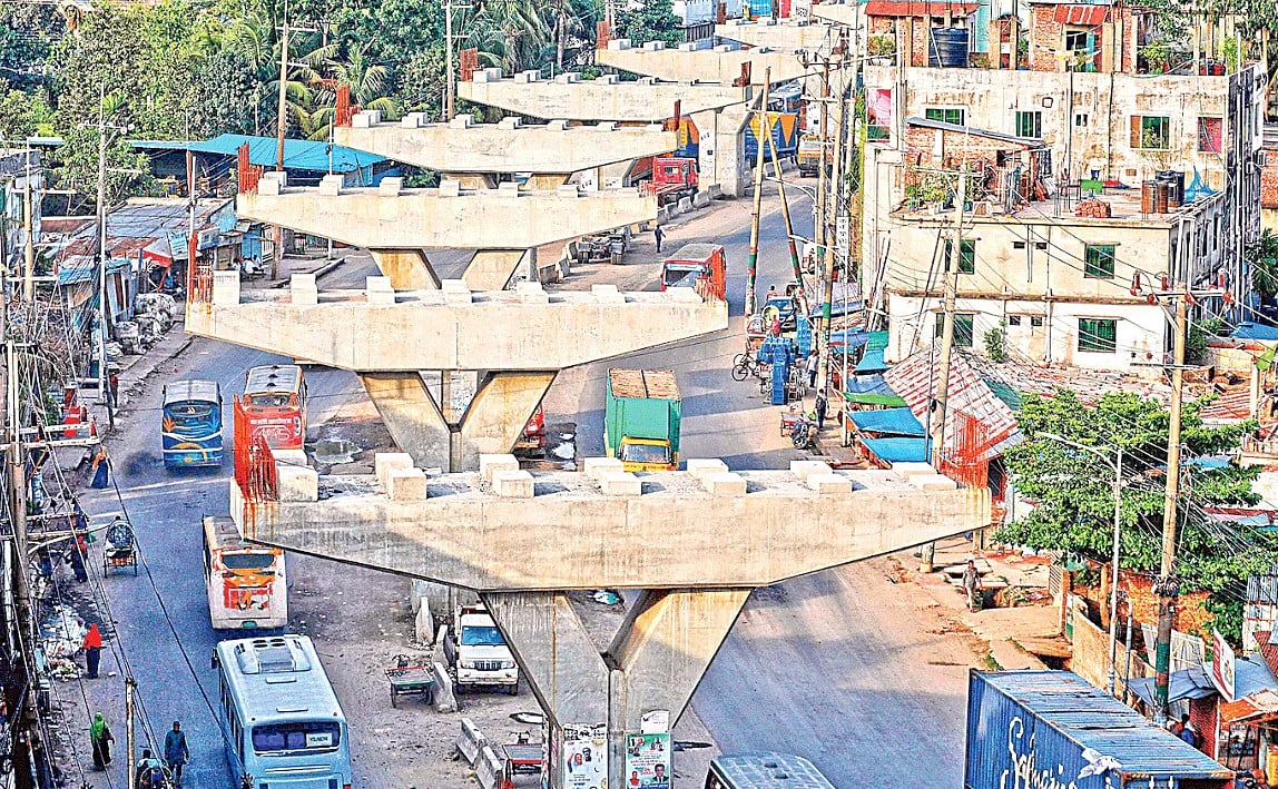 The under construction elevated expressway in Chattogram's EPZ area