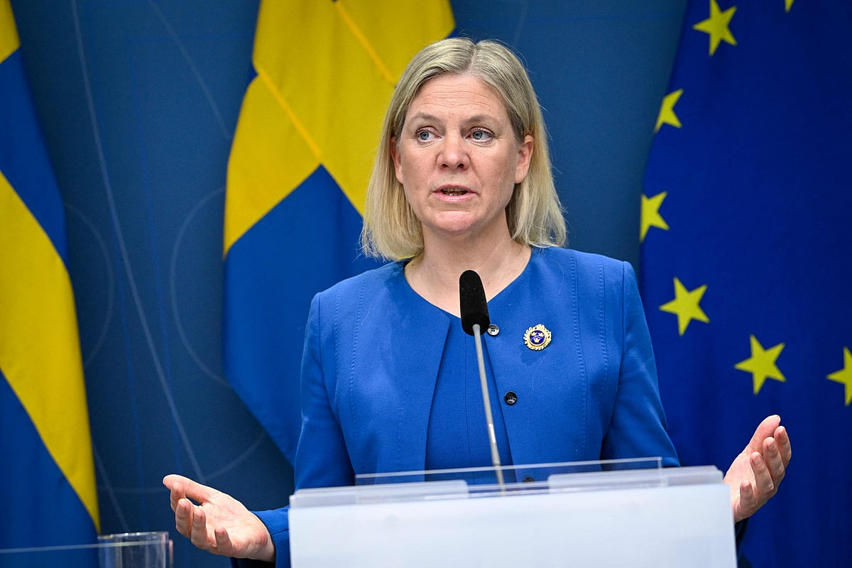 Sweden's Prime Minister Magdalena Andersson gives a news conference in Stockholm, Sweden, on 16 May 2022.