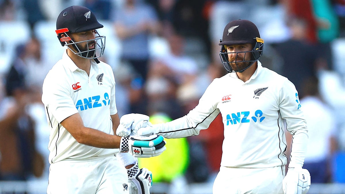 New Zealand’s Tom Blundell and Daryl Mitchell at stumps of Day 1 of second Test against England at Trent Bridge, Nottingham, Britain on 10 June 2022