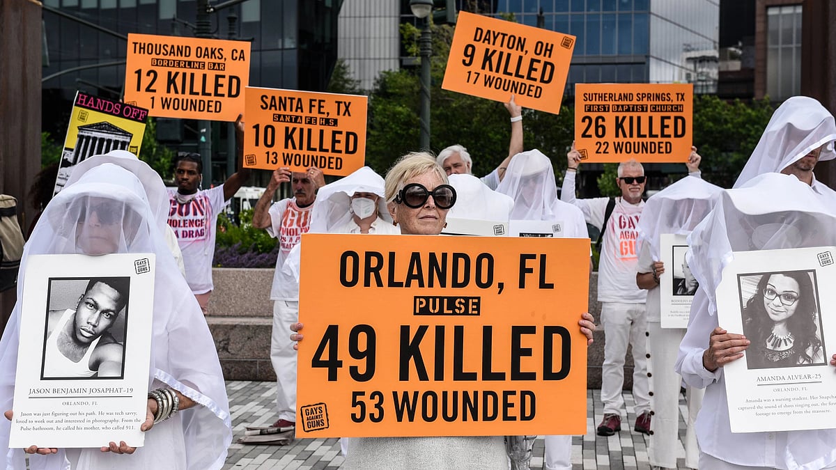 A protest group called "Gays Against Guns" performs in honor of victims of gun violence on 12 June 2022 in New York City